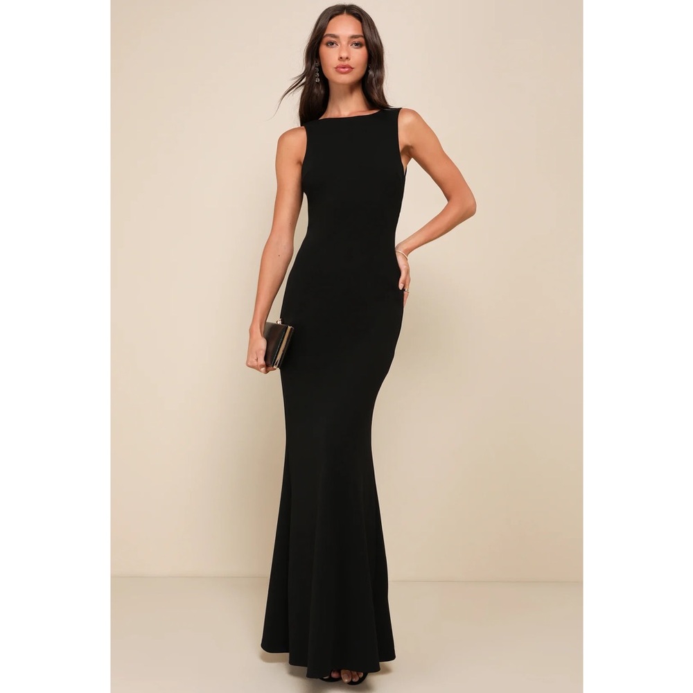 Lulus Love In Your Eyes Black Knotted Sleeveless Mermaid Maxi Dress NWT Medium